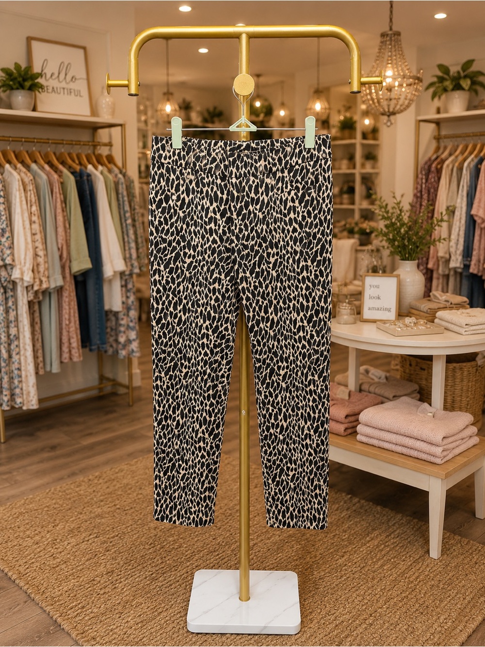 NWOT Banana Republic Black & Cream Animal Print Cropped Pants